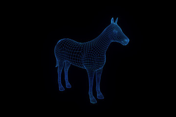 Horse in Hologram Wireframe Style. Nice 3D Rendering
