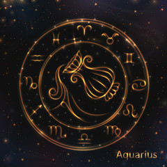 VECTOR eps 10. Glowing Aquarius. Astrology Zodiac Signs