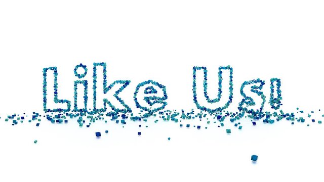 like us social text 3d letters animation on white background 