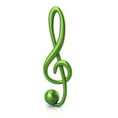 3d illustration of green music treble clef