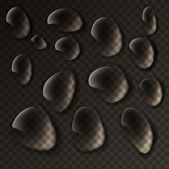 Realistic transparent water drops set