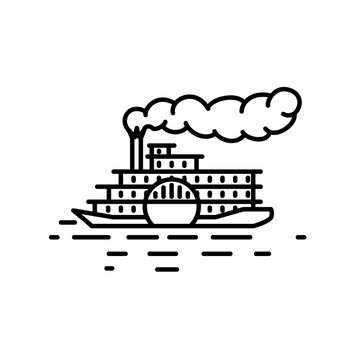 Flat linear retro steamboat illustration