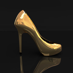 3D rendering of a golden high heel