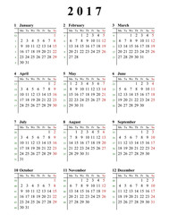 Simple 2017 calendar template for commercial and private use - week starting with Monday