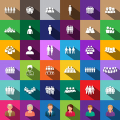 People Icons Set, Long Shadow - Isolated On Mosaic Background. Vector Illustration, Graphic Design. For Web, Websites, Print. Business Concept