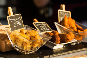Prepared food in glass bowls on counter