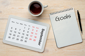 september calendar grid and goals