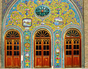 Old ceramic tiles on the wall of the royal palace Golestan in Tehran, Iran