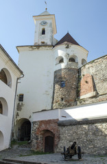 Fototapeta premium The courtyard and clock tower of the ancient castle Palanok in Mukachevo, Ukraine 