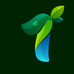 Number one logo with green leaves and water waves.