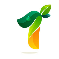 Number one logo with green leaves and water waves.