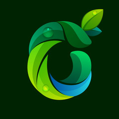 Number zero logo with green leaves and water waves.