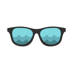 Black sunglasses with a beach reflecting icon in flat style on a white background