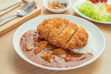 Crispy fried pork cutlet with curry and rice, Japanese food