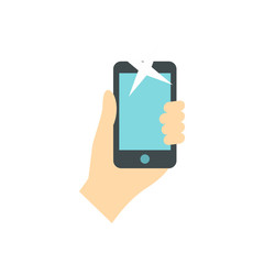 Hand holding smartphone icon in flat style on a white background