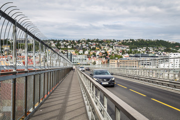 Walking over the bridge from the Arctic Cathedral to the center