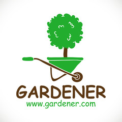 logo jardinier paysagiste arbre brouette