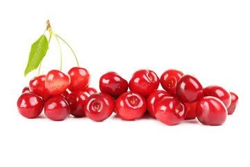 Ripe cherries isolated on a white background