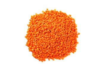 Red lentils isolated on a white