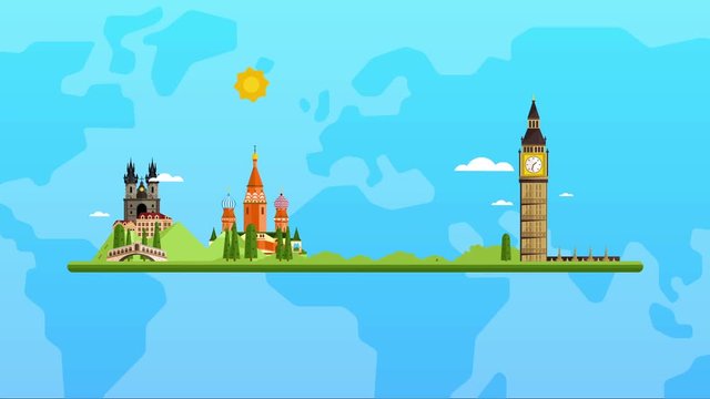 Welcome to Europe, travel on the world concept, traveling icon background video animation, HD 1080