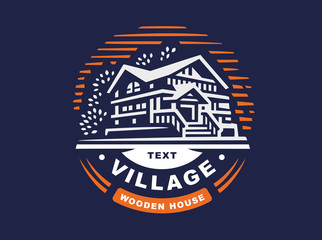 Logo wooden house on dark background