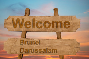 Welcome to  Brunei Darussalam sing on wood background