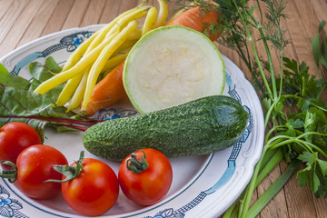 Raw Vegetables on Saucer