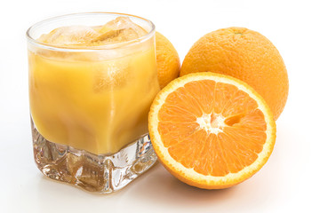 Orange juice on white background