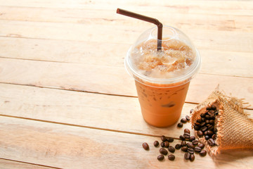 Iced Coffee  On Wooden  Background  