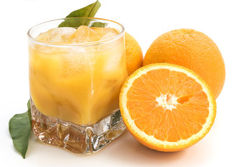 Orange juice on white background
