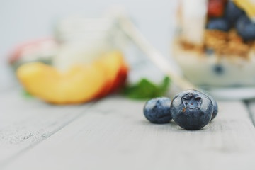 Blueberries close up on a light background