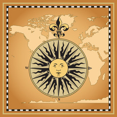 Vintage  compass  icon on map background