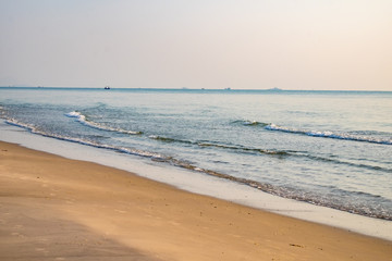 Fototapeta na wymiar Beach brown sand beautiful natural in morning at Hua hin,Prachuap Khiri Khan,Thailand
