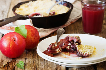 Freshly baked plum crumble