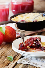 Freshly baked plum crumble