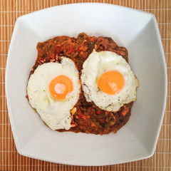 'Pista' rataouille of vegetables and fried eggs.