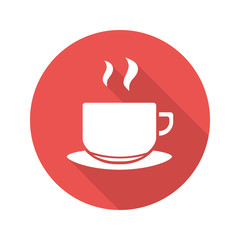 Tea cup on plate flat design long shadow red icon