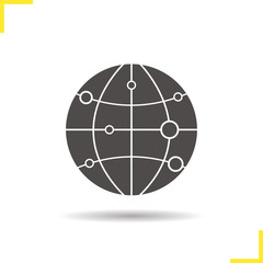 Globe model with route points icon