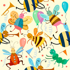 Cute insects seamless pattern
