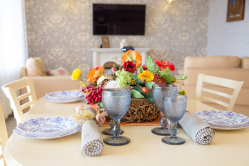served table in cream color modern  kitchen-living room