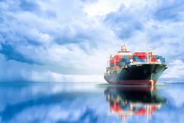 Foto op Plexiglas International Container Cargo ship in the ocean, Freight Transportation, Shipping, Nautical Vessel © enanuchit