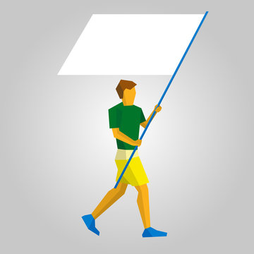 recommend clip art: Flag bearer with blank standard in two hands. Flat athlete icon. 