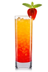 Orange cocktail with strawberry isolated on white background.