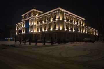Fototapeta na wymiar Building illuminated in the city of Kazan (Russia, winter)