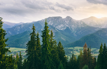Scenic view of Western Tatra Summits at sunset