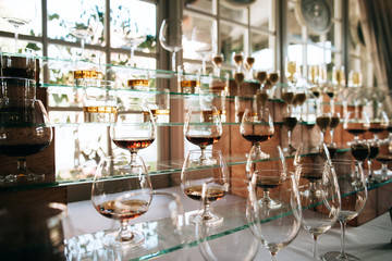 Catering service. waiter pouring champagne. Wedding drink bar. 