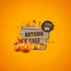 Autumn Sale Concept with Autumn Leaves Vector Illustration.

