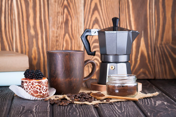 still life with fresh espresso coffee cup