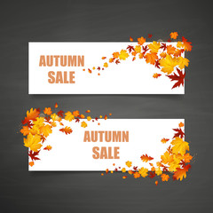 Autumn Sale Concept with Autumn Leaves On Grungy BlackBoard. Vector Illustration.

