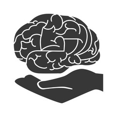 brain hand organ palm finger open holding silhouette vector illustration isolated